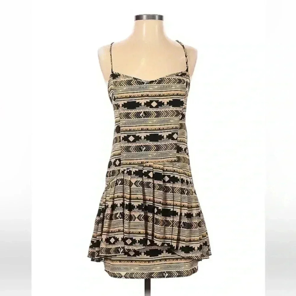 Vintage Volcom Y2K Tan & Black Bohemian Vibes Coastal Beach Dress Size S Small